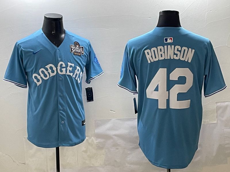 Men Los Angeles Dodgers 42 Robinson Light Blue Joint Name 2025 Nike MLB Jersey style 17